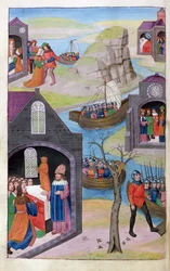 Ms 324 f.118 v. Sonho Heenbas. Paris e Helen. Calchas explica prodígio, de Metamorfoses 12 por Ovídio, 1479
