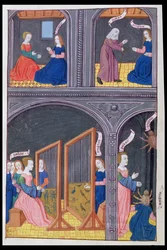 Ms 324 f.62 v. Arachne desafia Pallas e se torna uma aranha, de Metamorfoses 6 de Ovídio, 1479