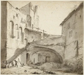 Pátio coberto de castelo em ruínas