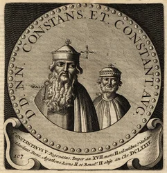 Retrato dos imperadores bizantinos Constans II e Constantino IV.