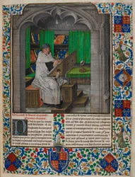 Royal 14 E. I f.3 Vincent de Beauvais lendo em sua mesa, de 