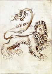 Sloane 3983 f.16v O signo do zodíaco Leão (velino)