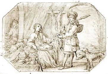 O Four Seasons: Winter - The Return from Hunting, c.1675 (caneta e tinta sépia sobre papel)