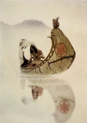 Frontispício da canção de Hiawatha por Henry Wadsworth Longfellow (1807-82), pub. por George G. Harrap e companhia Ltd., 1911 (gravura em pó macio)