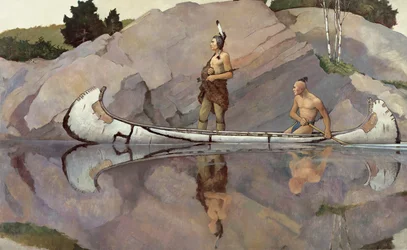 Índios em uma canoa