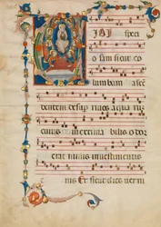 Folha Manuscrito com a Assunção da Virgem em um V inicial, de um Antifonário, ca. 1340