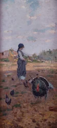 Uma jovem alimentando perus (óleo sobre tela)
