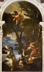 São Pedro Mártir esfaqueado por assassinos a soldo (cópia da pintura de Ticiano perdida no incêndio da Capela do Rosário)