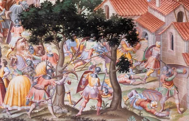 Detalhe de afresco no Salão de Batalhas da Batalha de 1431 de La Higueruela