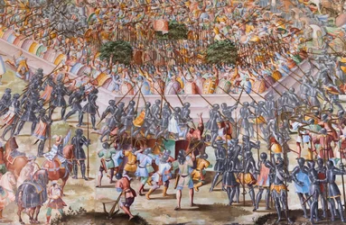 Detalhe de afresco no Salão de Batalhas da Batalha de 1431 de La Higueruela