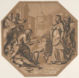 Pessoas prestando homenagem à beleza de Psique, ca. 1540-50., c. 1540-50.