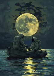 O Casal de Astronautas nas Águas ao Luar