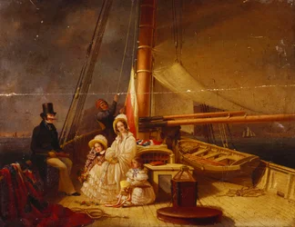 O iate "The Guernsey" com seu proprietário, sua família e tripulação a bordo