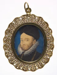 Retrato de um homem, c.1590 (w - c em pergaminho em uma moldura de metal dourada posterior)