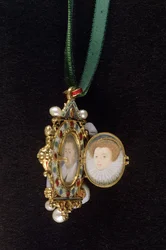 The Gresley Jewel, com retratos em miniatura de Sir Thomas Gresley e sua noiva Catherine Walsingham (ver também 14568) (mídia mista)