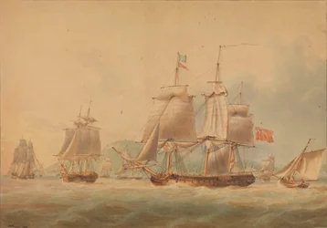 Partida de um comboio, acompanhado por uma fragata [possivelmente a "Triton" (1796)]