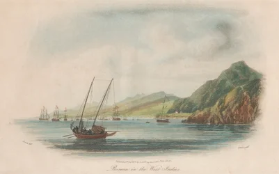 Conjunto de dez: 1. Ataque de Sir John Moore ao largo de Basse-Terre, Guadalupe. 2. Rouseau nas Índias Ocidentais. 3. Guanahani ou Cat Island. ...
