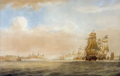 A frota britânica ao largo do Castelo de Kronborg, Elsinore, 28 de março de 1801 [antes da Batalha de Copenhaga]