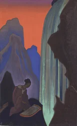 Chant de la cascata - Canção da Cachoeira por Roerich, Nicholas (1874-1947). Têmpera sobre tela, tamanho: 99,5x61,5, , Museu Estadual de Arte Oriental, Moscou