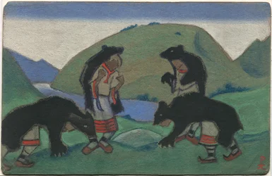 Anciãos em peles de urso, decoração e figurinos do ballet de Stravinsky "O rito da primavera", 1944