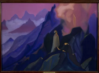 O profeta. Maomé ou Muhammad (570-632) no monte Hira. Islão, episódio da revelação em 610, numa gruta do deserto da Arábia Saudita. Obra de Nicolas Roerich (1874-1947)