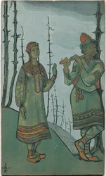 Snegurochka e Lel, figurino da ópera "Snegurochka" de Rimsky-Korsakov, 1921