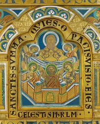 Jerusalém Celeste, do Altar de Verdun ... (placa de esmalte em técnica champleve sobre cobre dourado)