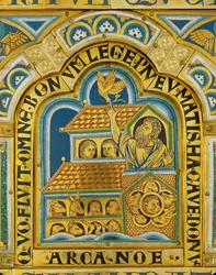 A Arca de Noé e a chegada da pomba, Altar de Verdun ... (esmalte sobre cobre dourado)
