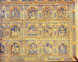 O Altar de Verdun, representando cenas bíblicas, 1181 (champleve enamelwork) (parte direita do painel central) (para outros painéis, ver 146819, 146820 e 146822)