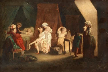 A Ascensão dos Trabalhadores da Moda, de Lafrensen, Niklas (Nicolas Lavreince ou Lavrince) (1737-1807). Óleo sobre madeira, tamanho : 27x39, , Colecção privada