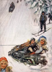 Meninas no trenó virado, Holmencollen, 1905