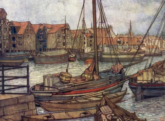 Noruega: Bergen Boats and Warehouses (cor litho)