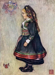 Noruega: Saetersdalen Girl in National Costume (cor litho)