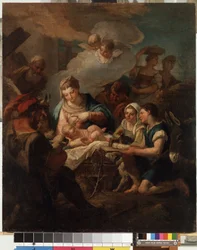"A Adoração da Criança Cristo" Pintura de Nicola Grassi (1682-1748) Século XVIII Mikalojus Konstantinas Ciurlionis Museum of Fine Arts, Kaunas, Lituânia