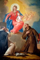 A Galeria Nacional. Nossa Senhora do Rosário com São Domingos e São Francisco de Assis. Século XVIII. Liubliana. Eslovénia.