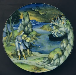 Orfeu e Caronte, placa de Maiolica, c.1515 (cerâmica)