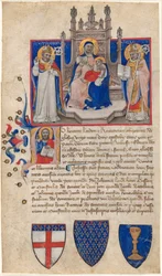 Madonna e criança entronizada entre Santos Petronius e Alle (Eligius); Cristo na inicial A