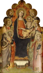 A Madona e o Menino entronizaram-se com os santos João Batista, Pedro, Maria Madalena, Paulo e Estevão, uma santa mártir e anjos,