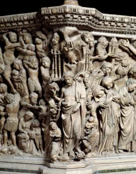 Arte Gótica: Jesus esmaga os vícios, detalhe dos relevos de Púlpito