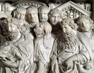 Apresentação de Jesus ao templo (Apresentação de Jesus ao templo) Cadeira de detalhes realizada por Nicola Pisano (1215/20-1278/84) (Púlpito de mármore) 1260 Baptistere São João de Pisa (Battistero san Giovanni di Pisa), Itália