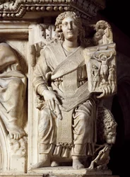 São João Batista, estátua de canto do púlpito, Batistério de São João