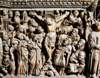 A Crucificação, detalhe de Pulpit, de Nicola Pisano (ativo 1258-1278), Catedral de Siena , Toscana,1265-1269