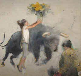 Touro com rosa, 2023 (óleo sobre tela)