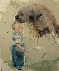 Criança com cão II, 2022 (óleo sobre tela)