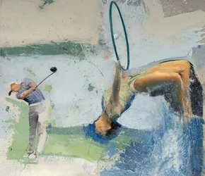 Golfista com mergulhador e aro, 2023 (óleo sobre tela)