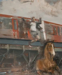 Saltar do comboio, 2017 (óleo sobre tela)