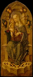 Madonna e Criança Enthroned, c.1475-90 (tempera em madeira, chão de ouro)