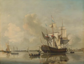 A fragata da Marinha "Rotterdam" no rio Maas ao largo