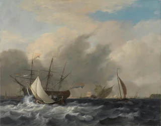 O navio de guerra da Marinha "Amsterdam" ao largo de Westerlaag
