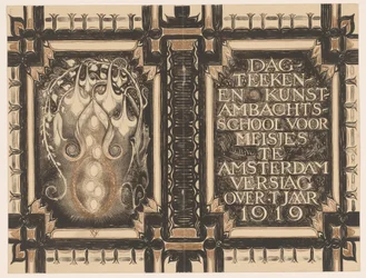 Desenho da banda para: Report of the Day Drawing and Art Craft School for Girls in Amsterdam sobre o ano de 1919